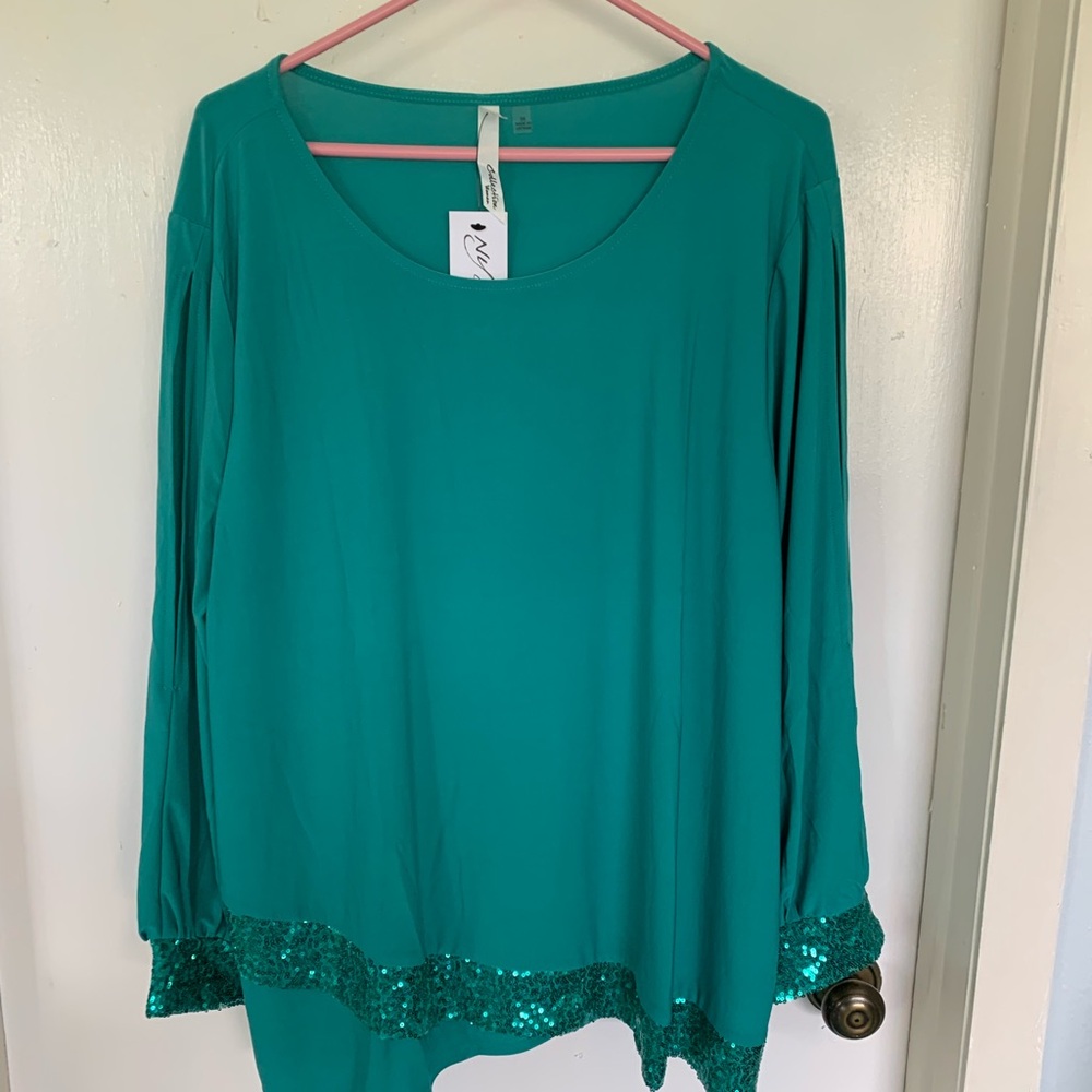 Elegant Teal Blouse with Sequin Detail
